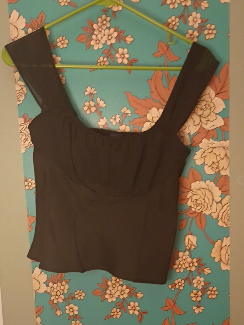 Classic Black Square-Neck Women's Top. Chiffon Straps. Nwt XS